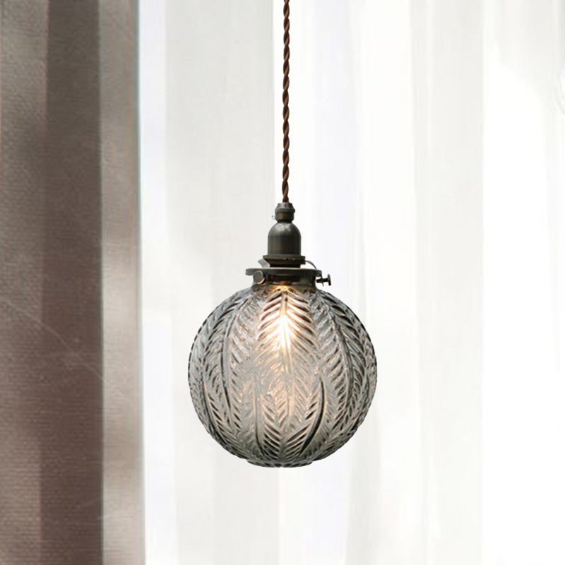 Pendelleuchte im Kolonialstil mit Rauchglas und Federmuster