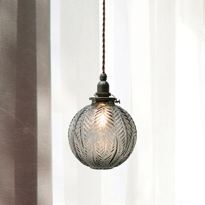 Pendelleuchte im Kolonialstil mit Rauchglas und Federmuster