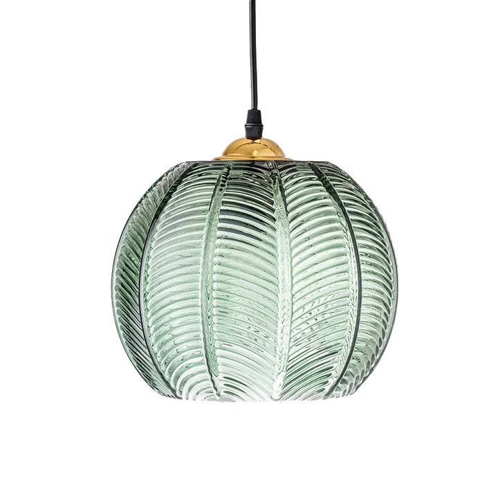 Pendelleuchte mit grüner Glas-Kürbisoptik