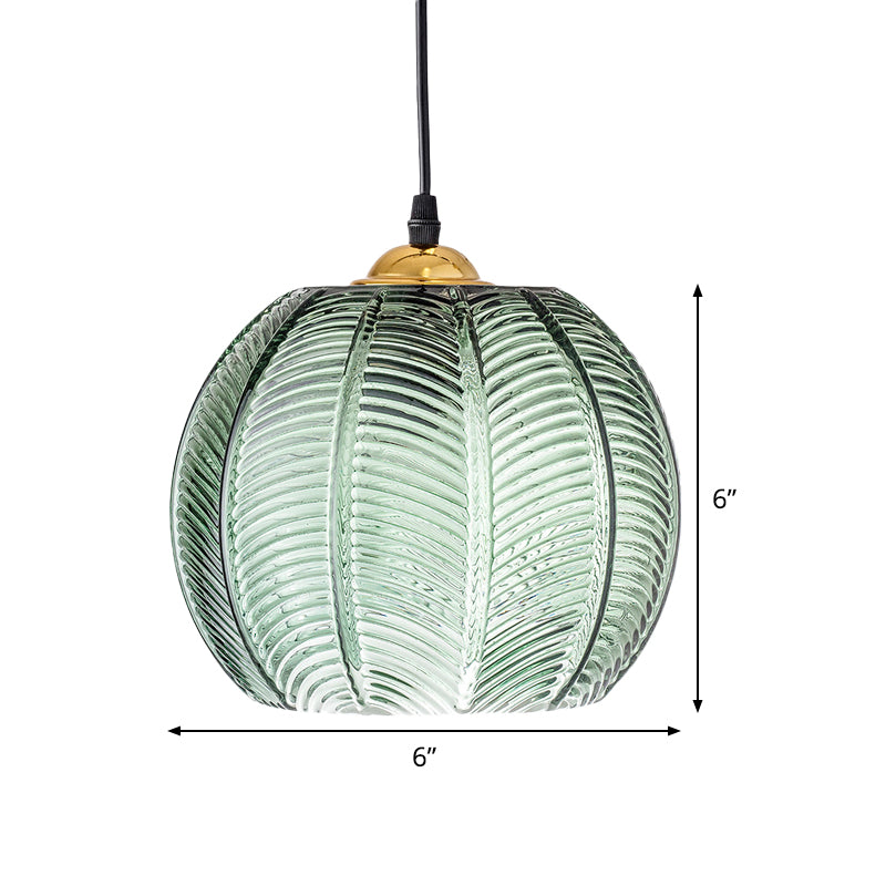 Pendelleuchte mit grüner Glas-Kürbisoptik