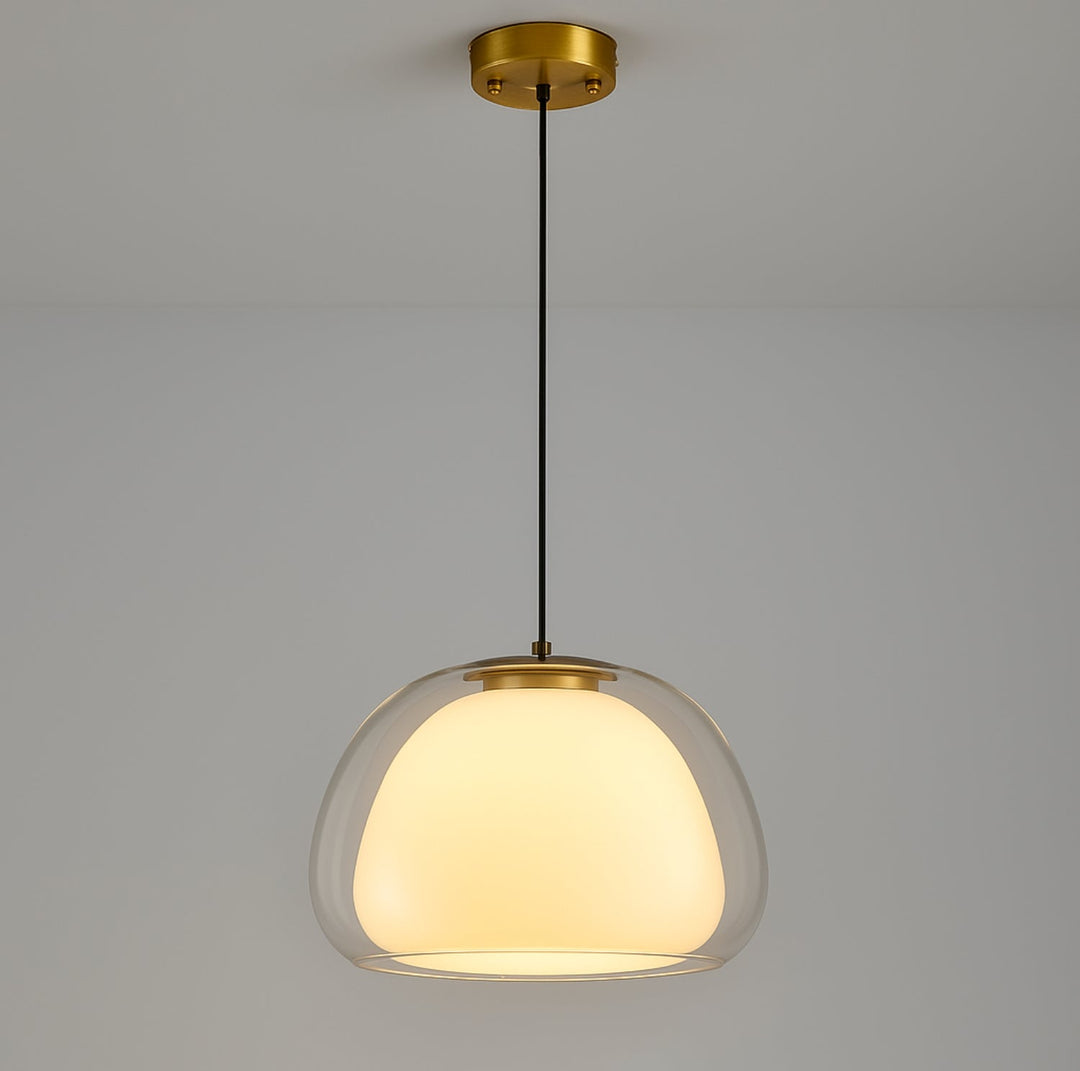 Glas Pendelleuchte mit weißem Schirm und Diffusor
