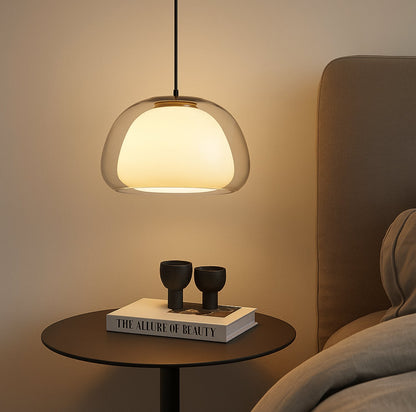 Glas Pendelleuchte mit weißem Schirm und Diffusor