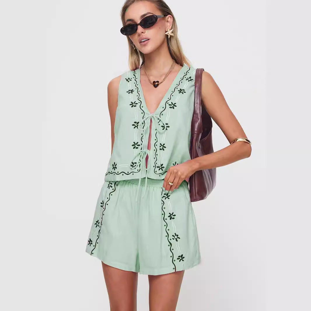 Women’s Floral Embroidered Two-Piece Summer Set