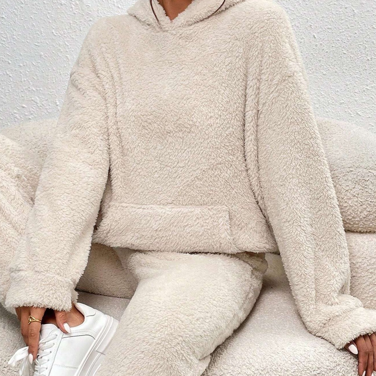 Damen Teddy Hausanzug Mit Kapuze