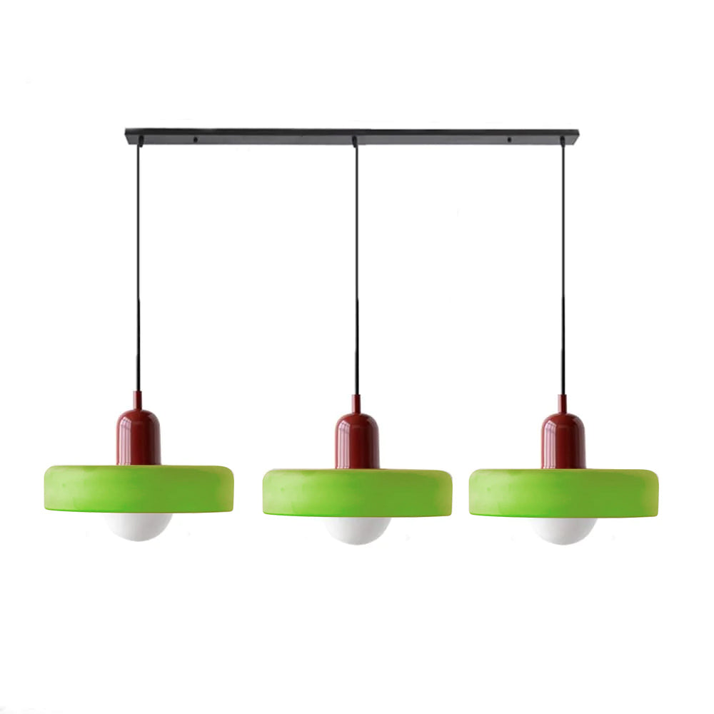 LED Pendelleuchte mit farbigen Glasschirmen für Wohnzimmer und Esszimmer