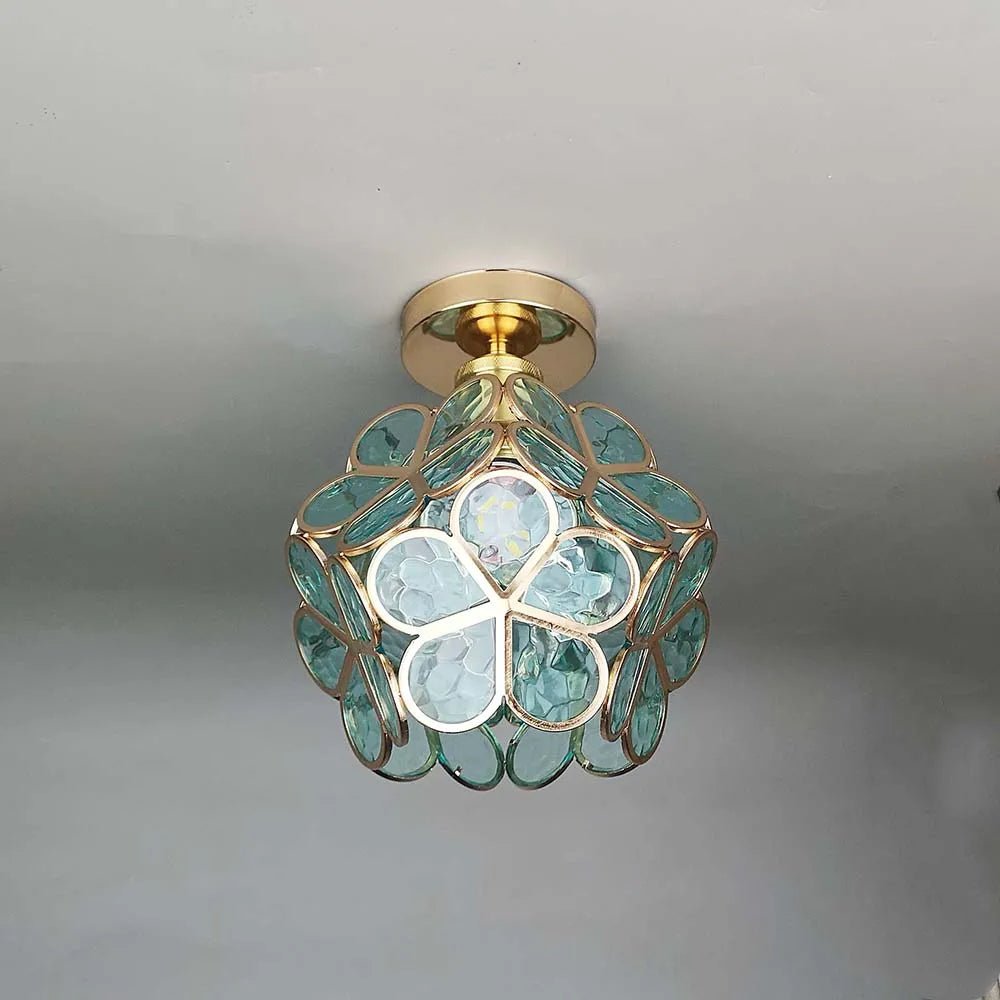 Florale Glas-Deckenleuchte mit Lichtreflexion