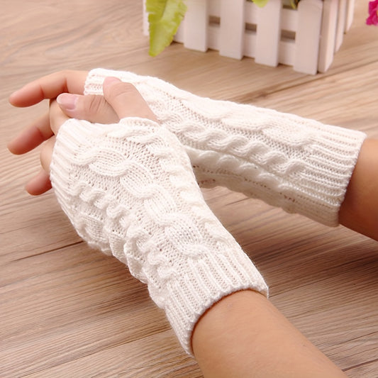 Monochrome gestrickte Halbfingerhandschuhe aus Acryl mit Touchscreen-Funktion