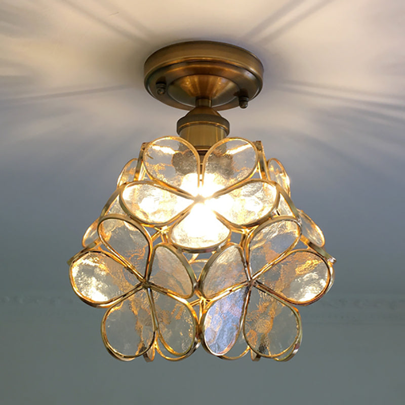 1 Light Pink/Blue/Green/Clear Floral Ceiling Light Fixture Retro Style Stained Glass Flushmount Light for Hallway Clearhalo 'Ceiling Lights' 'Close To Ceiling Lights' 'Close to ceiling' 'Glass shade' 'Glass' 'Semi-flushmount' 'Tiffany close to ceiling' 'Tiffany' Lighting' 180925