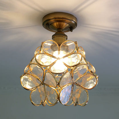 1 Light Pink/Blue/Green/Clear Floral Ceiling Light Fixture Retro Style Stained Glass Flushmount Light for Hallway Clearhalo 'Ceiling Lights' 'Close To Ceiling Lights' 'Close to ceiling' 'Glass shade' 'Glass' 'Semi-flushmount' 'Tiffany close to ceiling' 'Tiffany' Lighting' 180925