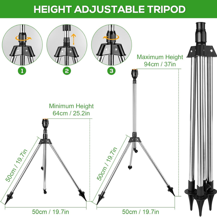 Gartensprinkler 360 Grad drehbar mit Teleskop-Stativ