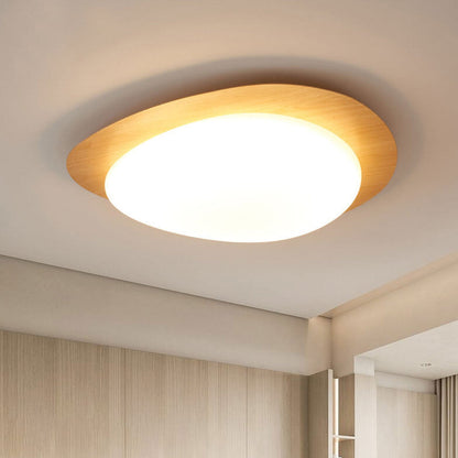 Ovale LED Deckenleuchte in Holzoptik im nordischen Stil