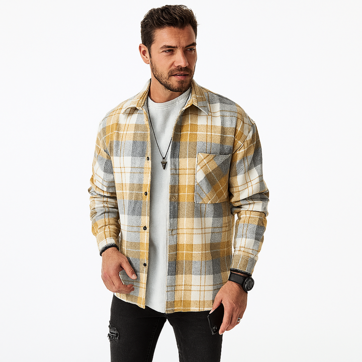Herren Kariertes Overshirt Mit Knopfleiste