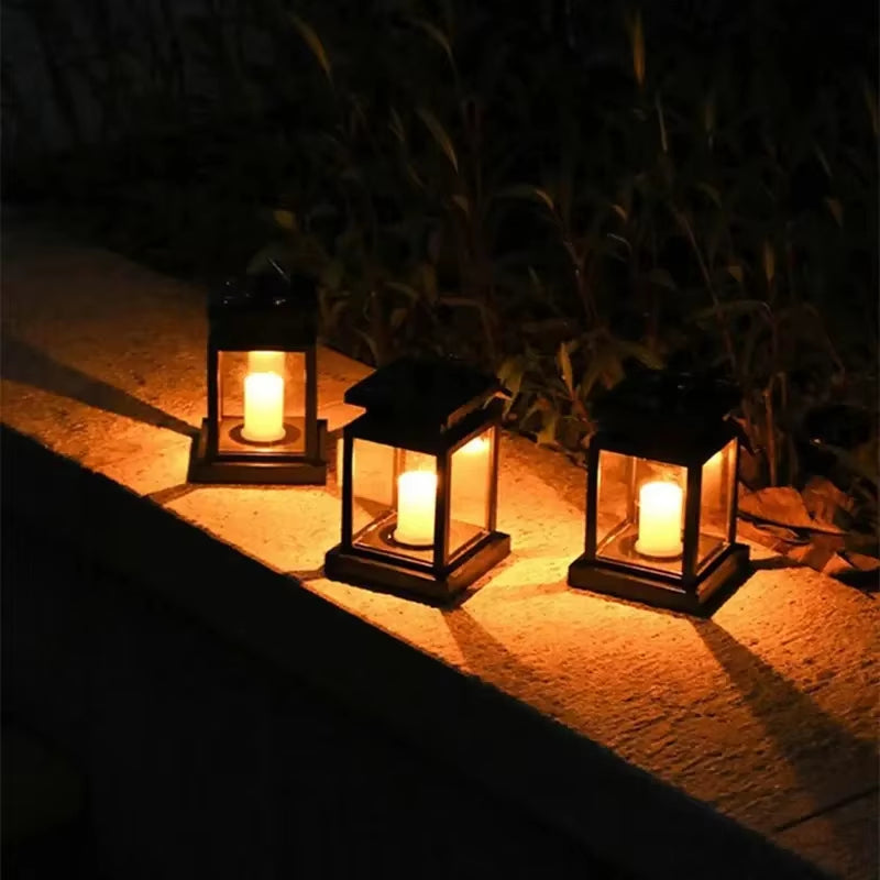 Solarbetriebene Retro-Gartenlaterne mit LED-Kerzenlicht für stimmungsvolle Nächte