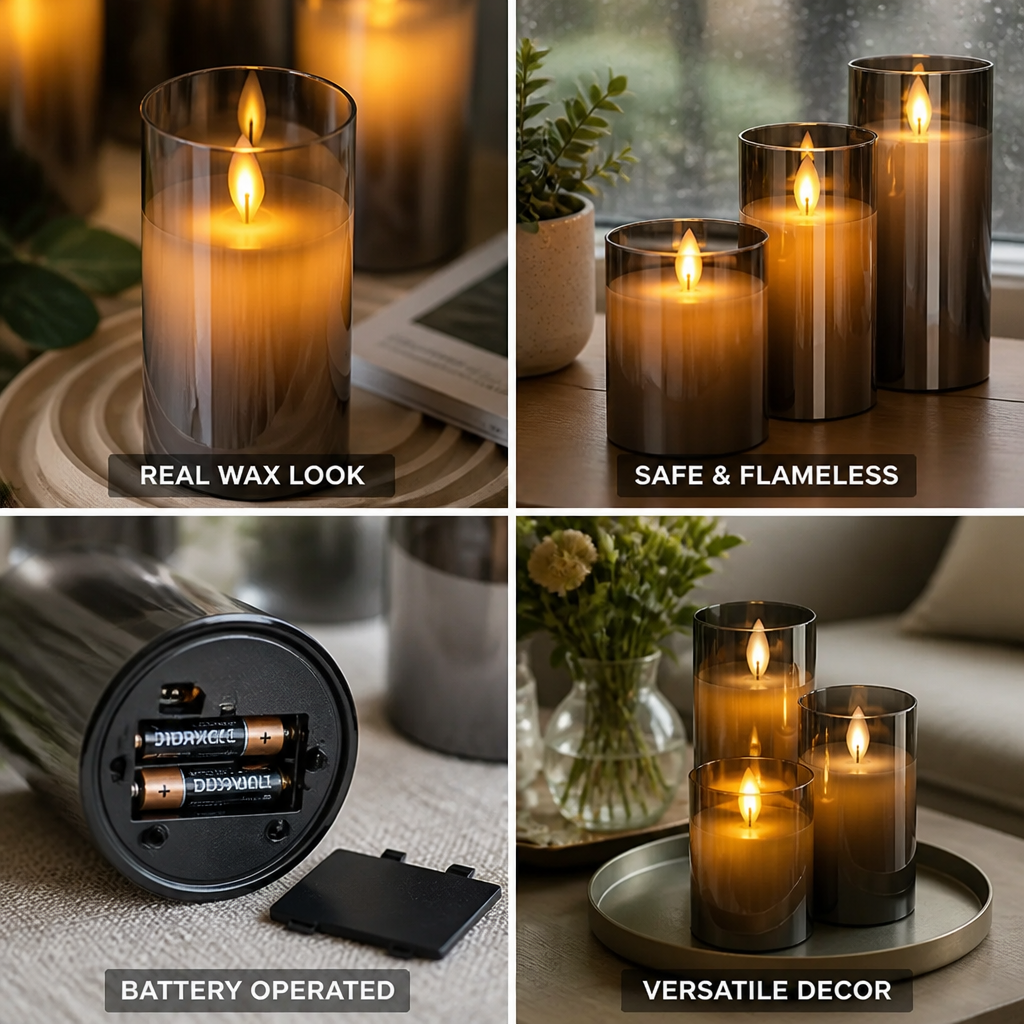 LED-Kerze aus Sojawachs mit realistischer Flammenoptik