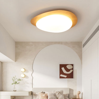 Ovale LED Deckenleuchte in Holzoptik im nordischen Stil