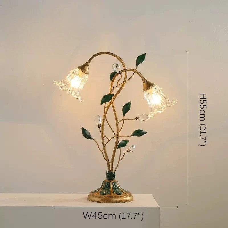 Französische Vintage-Tischlampe mit Blumen-Design aus Glas und Kristall