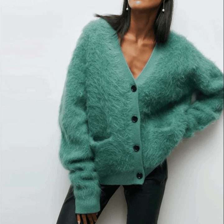 Damen Cardigan Mit V Ausschnitt Und Knopfleiste