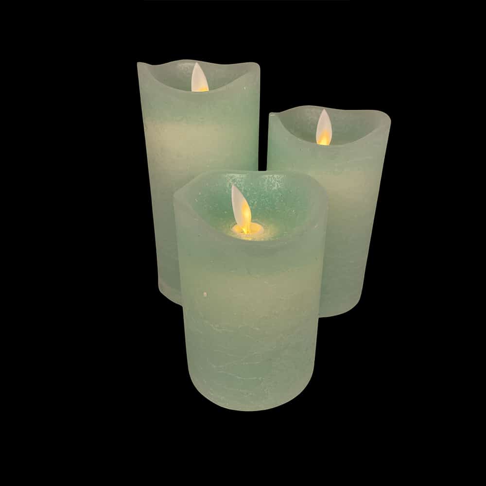 LED-Säulenkerzen Rustikal Set 3 mit 3D-Flamme