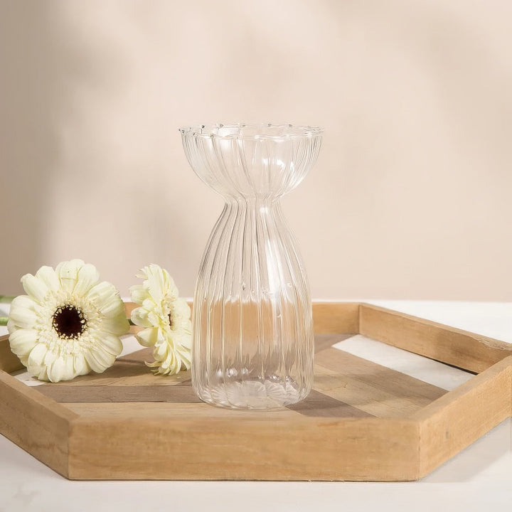 Klarer Glasvase mit gestreiftem Herbst-Ambiente Dekor