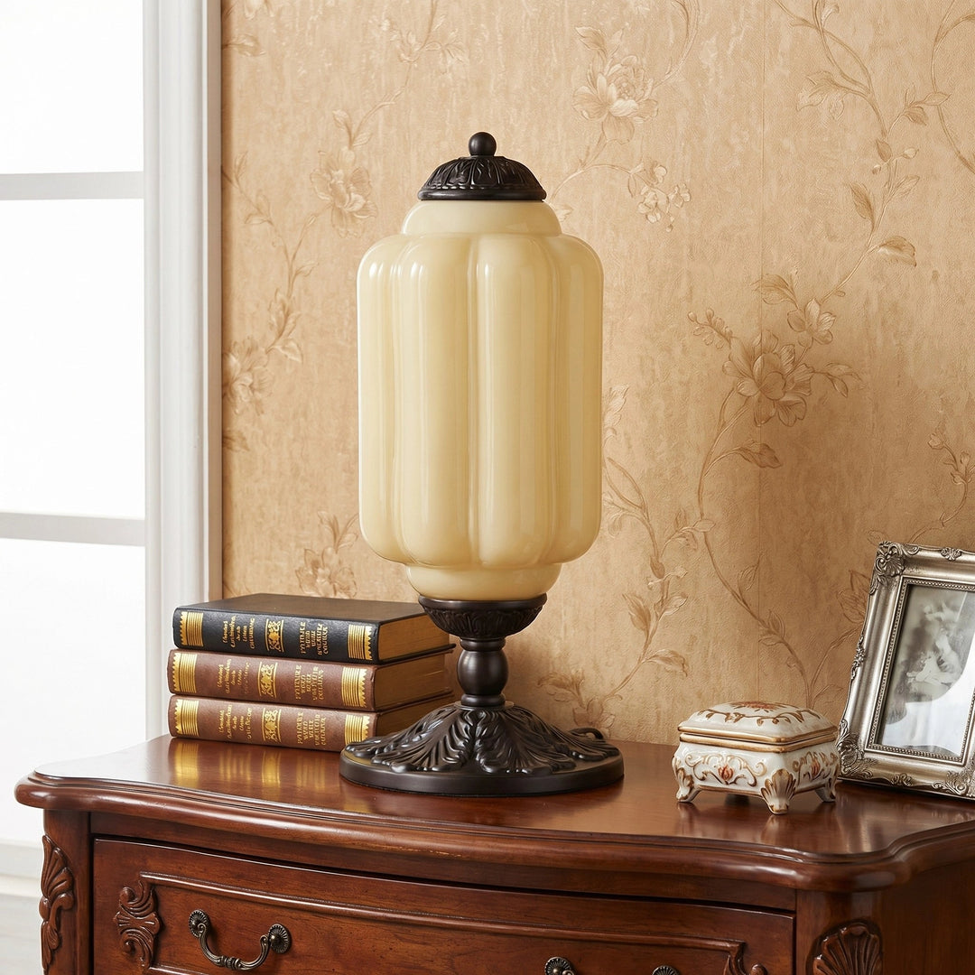 Table Lamp Glass Textured Cream Retro Design