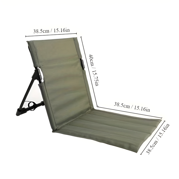 Klappstuhl aus leichtem Aluminium mit schwarzem Polster