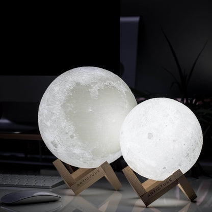 Kabellose LED-Mondlampe mit Holzständer und 6 Lichtfarben