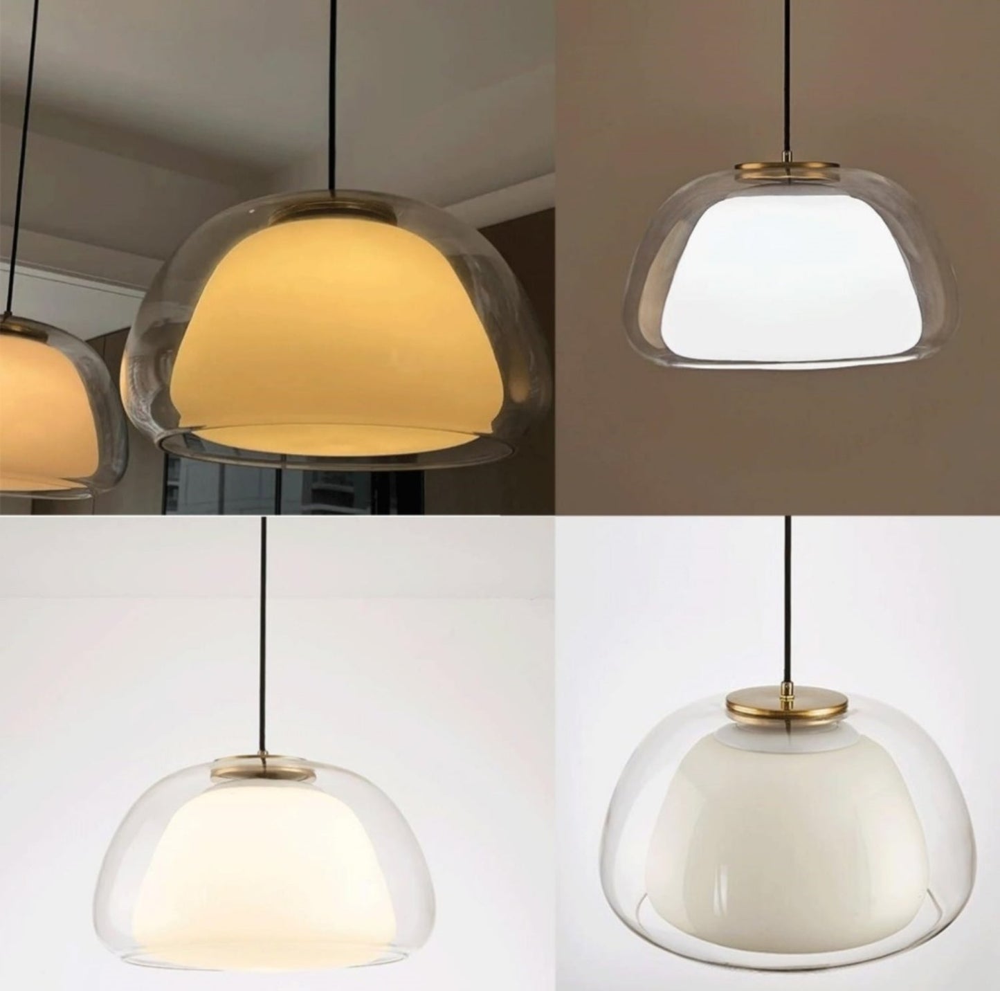 Glas Pendelleuchte mit weißem Schirm und Diffusor