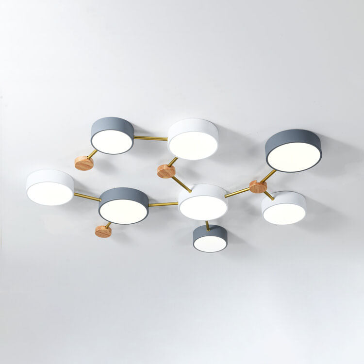 Skandinavische LED Deckenleuchte aus Holz und Metall