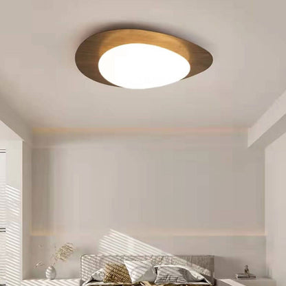 Ovale LED Deckenleuchte in Holzoptik im nordischen Stil
