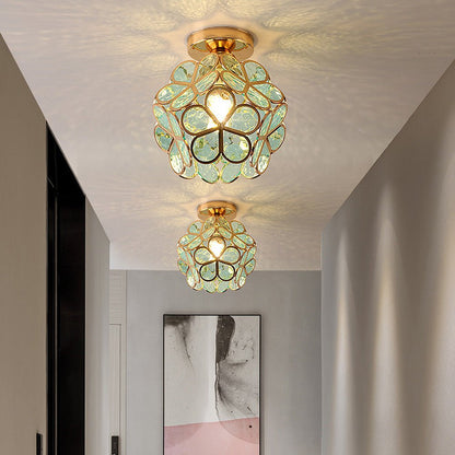 Florale Glas-Deckenleuchte mit Lichtreflexion