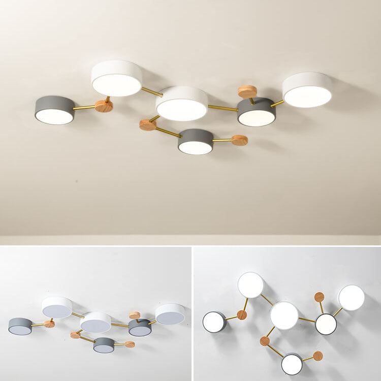 Skandinavische LED Deckenleuchte aus Holz und Metall