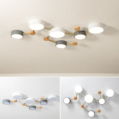 Skandinavische LED Deckenleuchte aus Holz und Metall