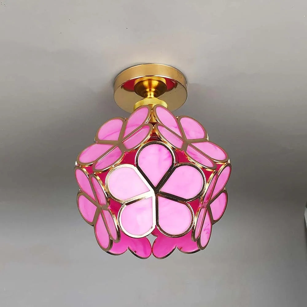 Florale Glas-Deckenleuchte mit Lichtreflexion