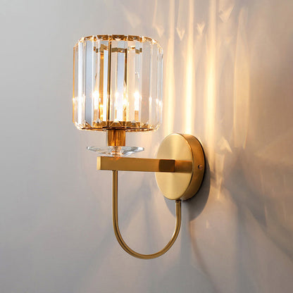 Moderne Wandleuchte mit Kristalleffekt und gebogenem Arm – Zylinderform