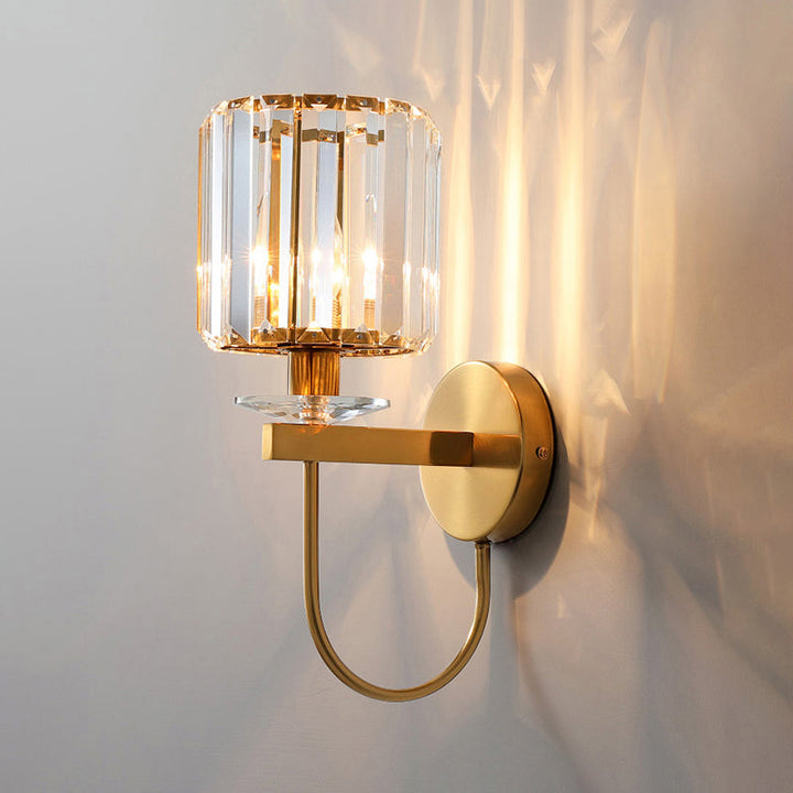 Moderne Wandleuchte mit Kristalleffekt und gebogenem Arm – Zylinderform