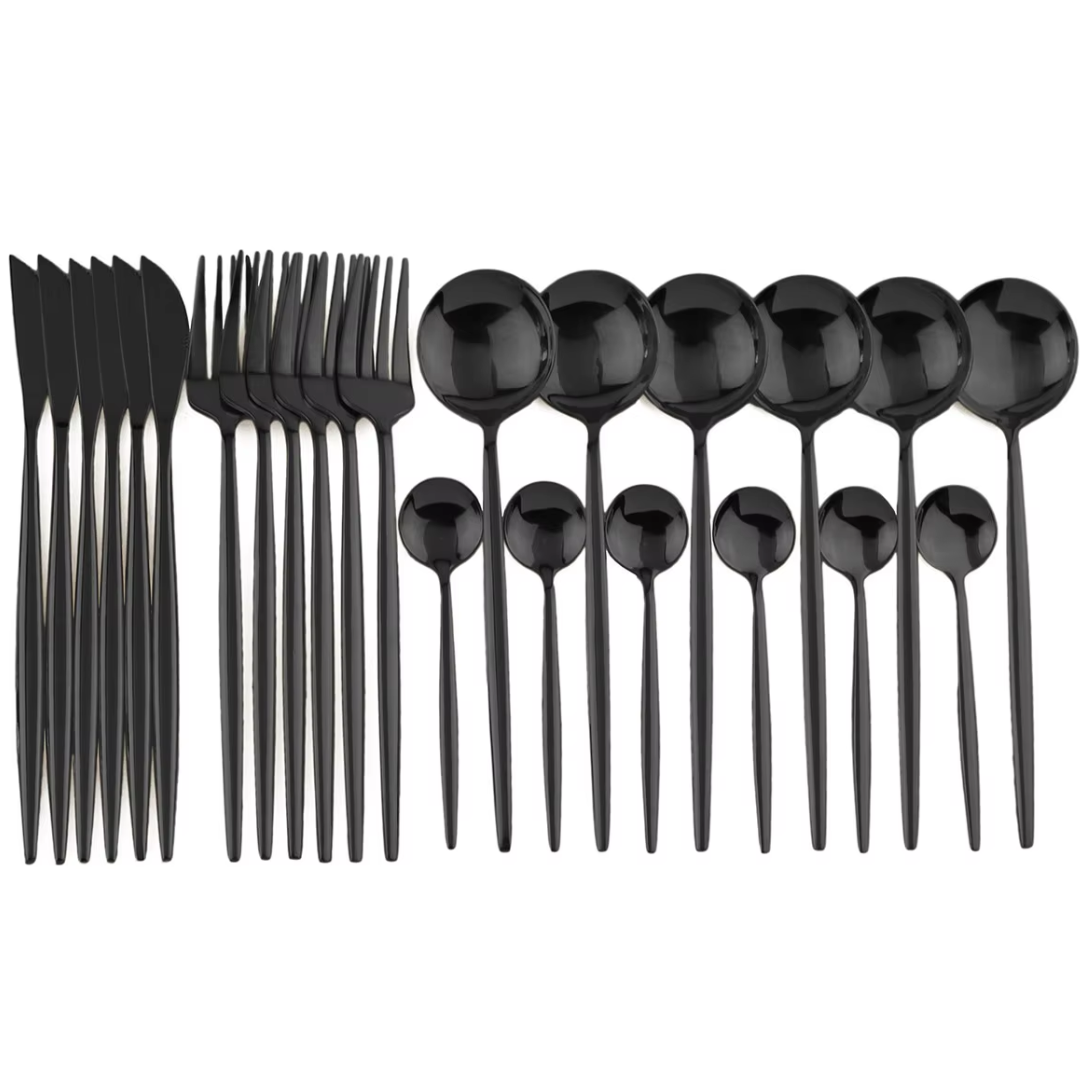 24-Teiliges Besteckset Aus Schwarzem Edelstahl – Modern UND Langlebig