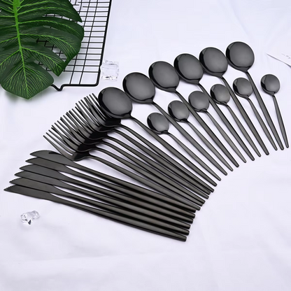 24-Teiliges Besteckset Aus Schwarzem Edelstahl – Modern UND Langlebig