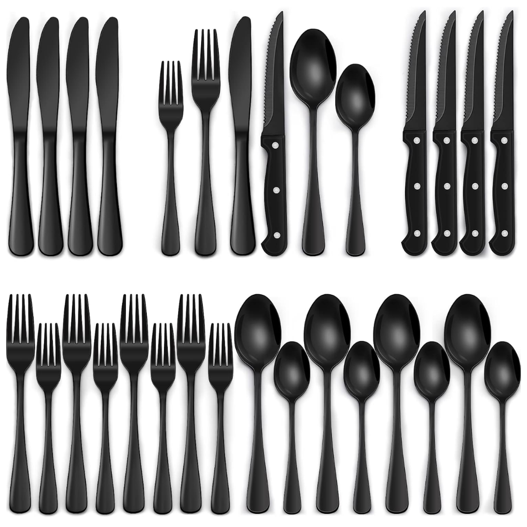 24-Teiliges Besteckset Aus Schwarzem Edelstahl – Modern UND Langlebig