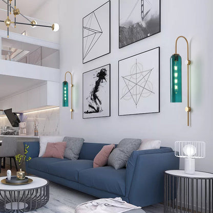 Wandleuchte im Mid-Century-Stil mit gebogenem Arm und geriffeltem Schirm