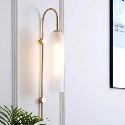 Wandleuchte im Mid-Century-Stil mit gebogenem Arm und geriffeltem Schirm
