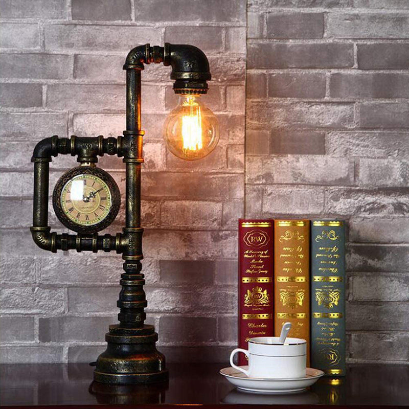 Vintage Tischlampe mit Uhr – Bronze, Metall & E27-Fassung