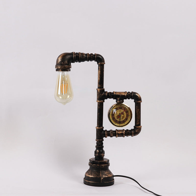 Vintage Tischlampe mit Uhr – Bronze, Metall & E27-Fassung