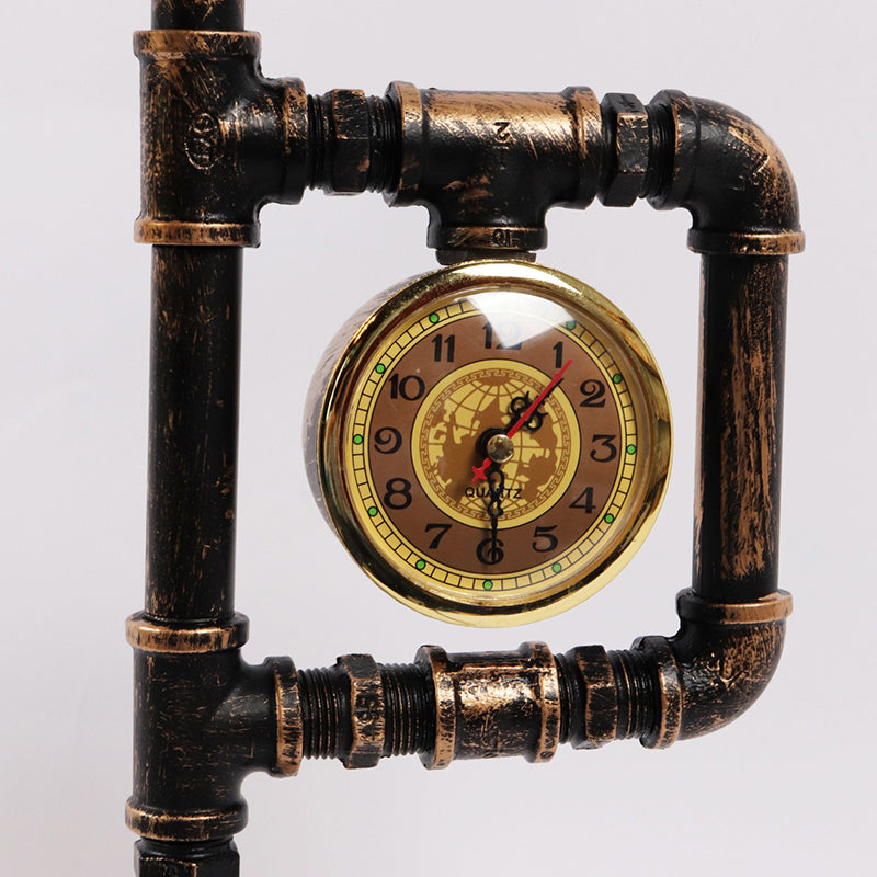 Vintage Tischlampe mit Uhr – Bronze, Metall & E27-Fassung