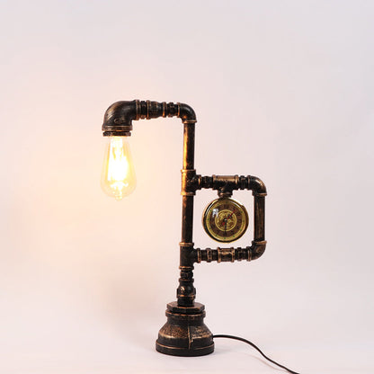 Vintage Tischlampe mit Uhr – Bronze, Metall & E27-Fassung