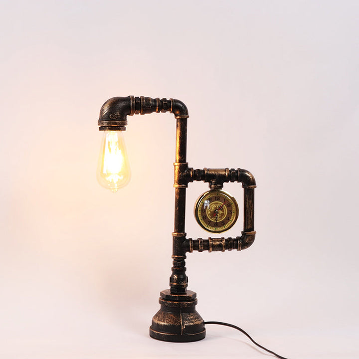 Vintage Tischlampe mit Uhr – Bronze, Metall & E27-Fassung