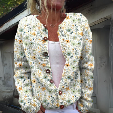 Damen Strickjacke Mit Blumenmuster Und Wärmendem Design