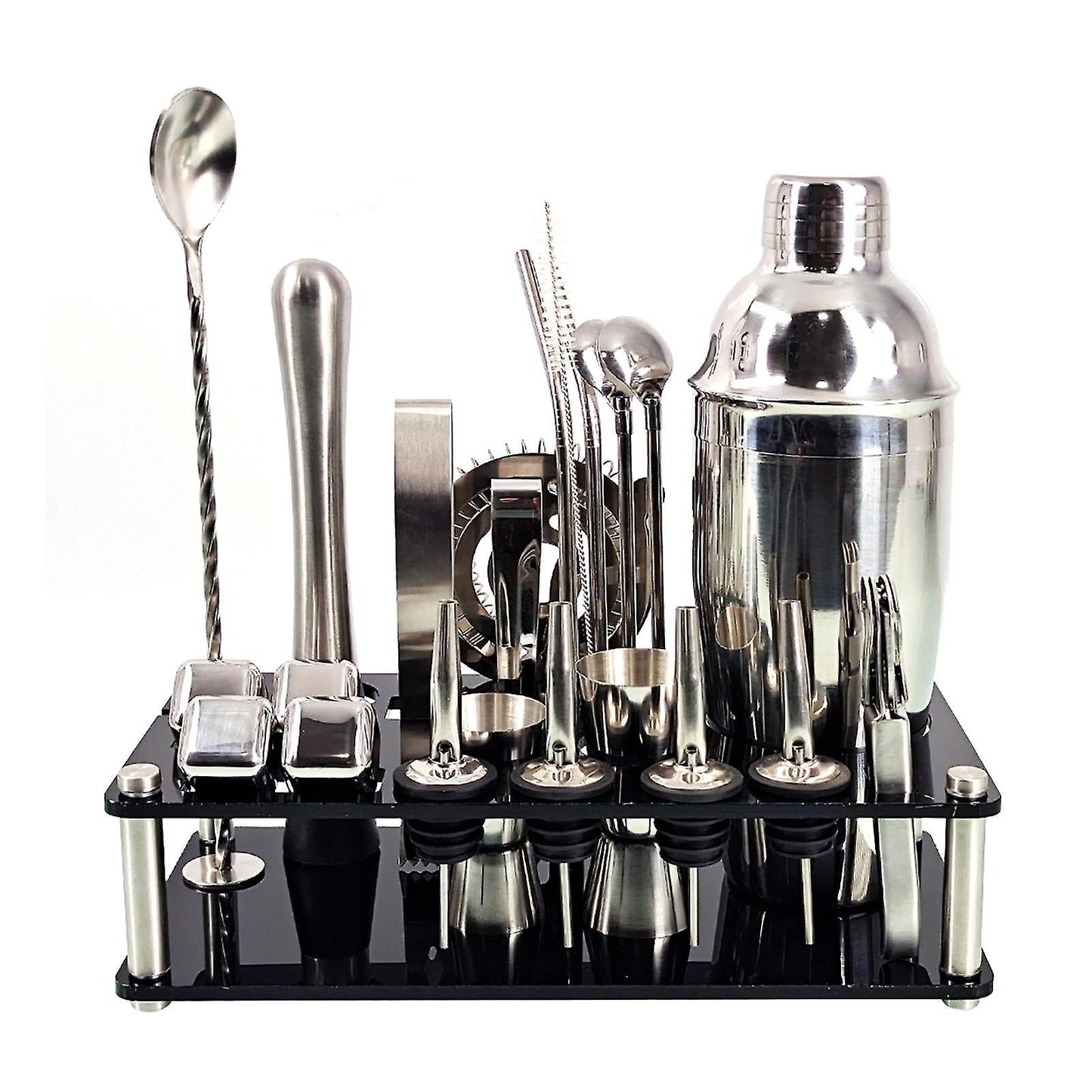 Vielseitiges Edelstahl Cocktailset mit Ständer