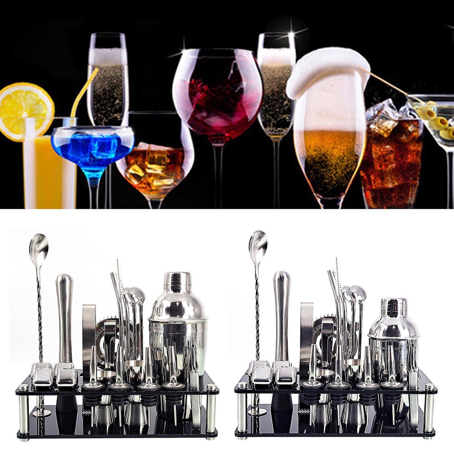 Vielseitiges Edelstahl Cocktailset mit Ständer