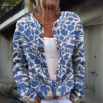 Damen Strickjacke Mit Blumenmuster Und Wärmendem Design