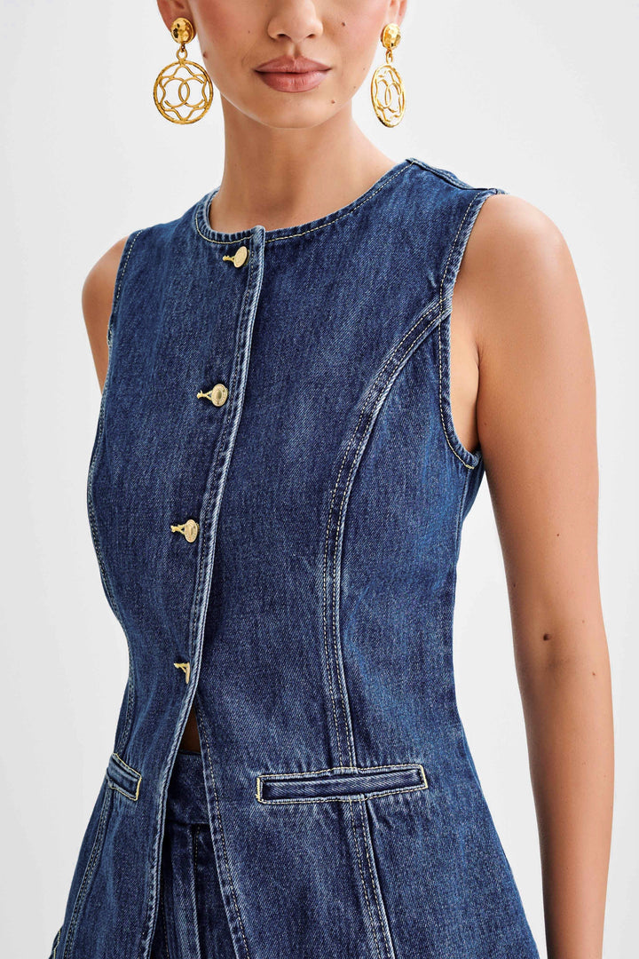 Damen Denim Set Mit Knopfleiste Und Strukturierter Silhouette